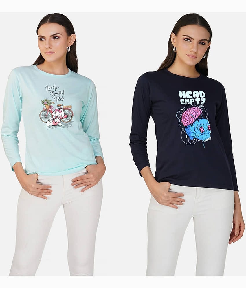 CHOZI Women Cotton Blend Printed Regular Fit Round Neck T-Shirt ( Multi Color )
