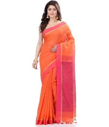 Desh Bidesh Cotton Self Design Saree With Unstitched Blouse Piece ( Orange )