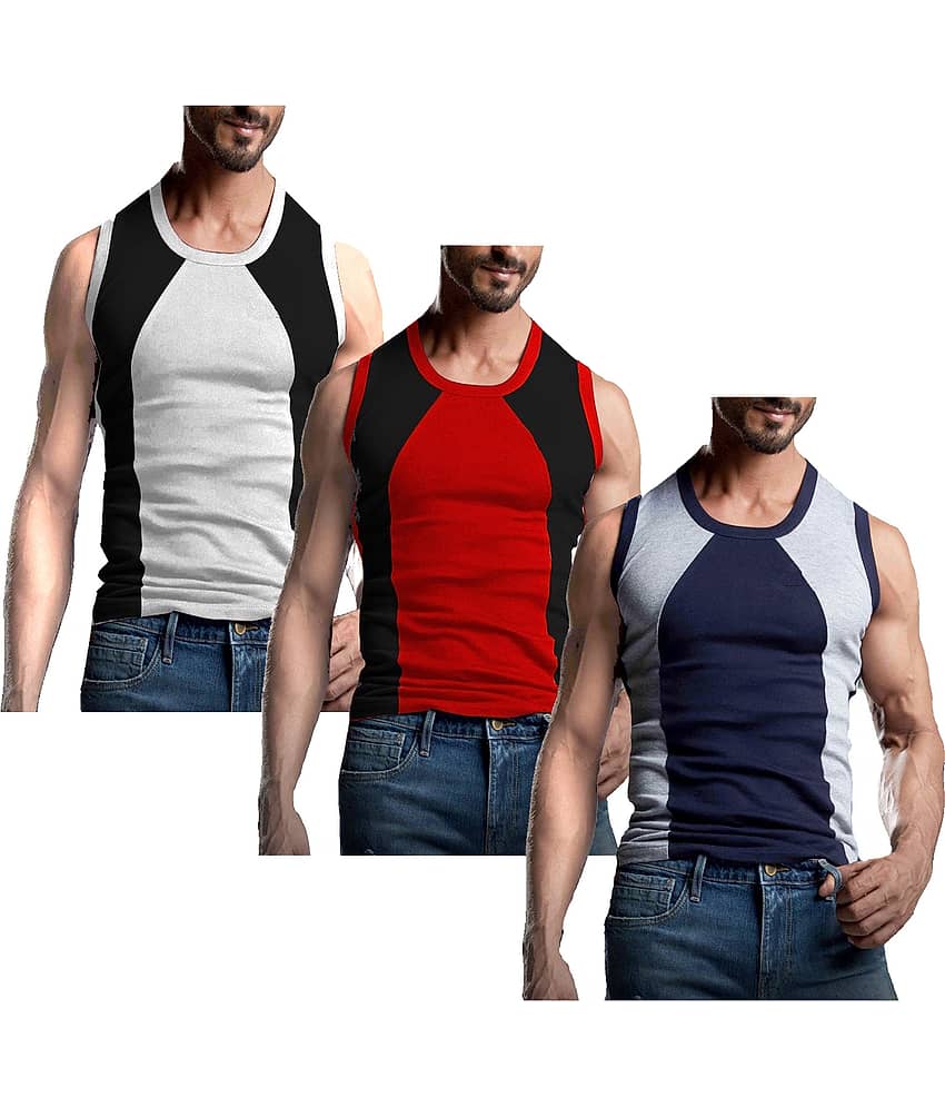 VEE SAA Pack of 3 Cotton Gym Vest For Men ( Multicolor )
