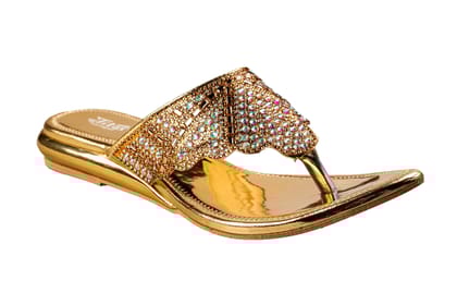 Titas Ladies Golden Wedding Chappal-Golden / 5 / Ethnic