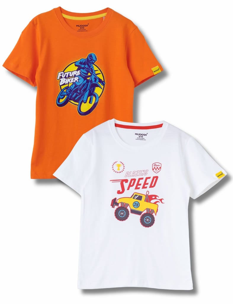 Trendy Kids Boys T-Shirt White / Scarlet Ibis Orange, Soft Cotton, Ages 7-14 (2pcs pack) 2025 at