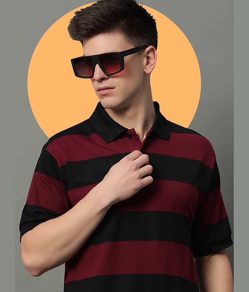 GET GOLF Pack of 1 Cotton Blend Regular Fit Striped Half Sleeves Men's Polo T Shirt ( Maroon )
