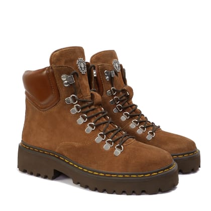 Light-Weight Brown Suede Leather Chunky with Contrasting sole stitching Boot-40/6