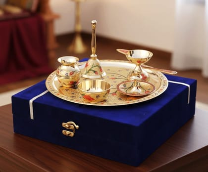 Brass Puja Thali Set With Valvet Box (BMAS296 C)