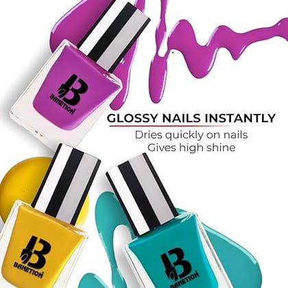 BANETION Nail Paint Combo Pack of 4 | Non UV - Gel Finish |Chip Resistant | Seaweed Enriched Formula| Long Lasting|Cruelty and Toxic Free| 9ml