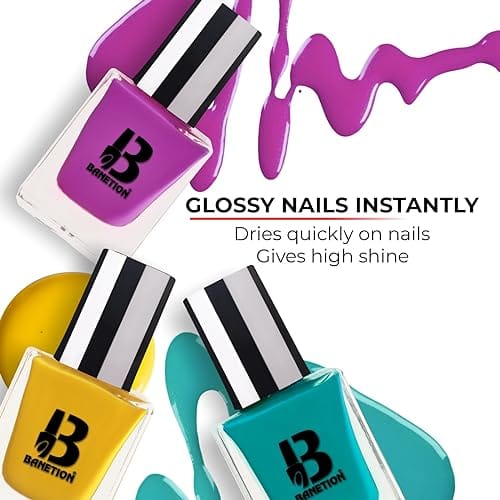 BANETION Nail Paint Combo Pack of 4 | Non UV - Gel Finish |Chip Resistant | Seaweed Enriched Formula| Long Lasting|Cruelty and Toxic Free| 9ml