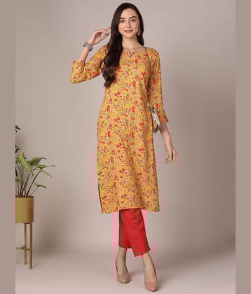 Vaamsi Cotton Blend Printed Straight Women's Kurti - Yellow ( Pack of 1 )