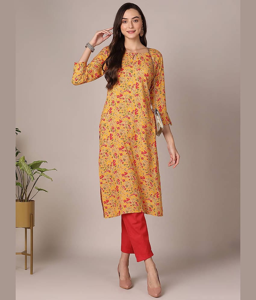 Vaamsi Cotton Blend Printed Straight Women's Kurti - Yellow ( Pack of 1 )