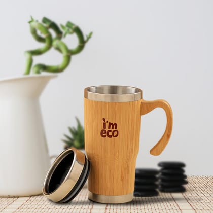 ECO-ALPHA Bamboo Coffee Mug with Lid – Insulated & Leakproof (450 ml)-Pack of 1 / 450 ml