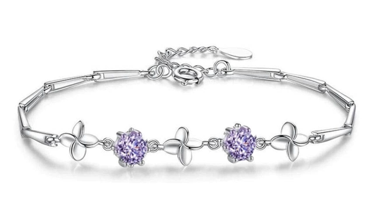 Latest Stylish Silver Plated Cubic Zirconia Clover Shaper Charm Bracelet for Women, Gifts for Girlfriend, Women & Girls (Purple)-Purple