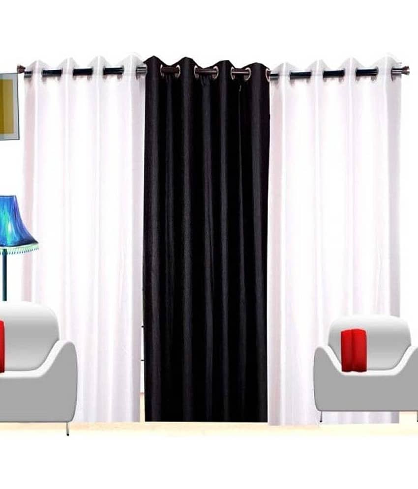 BELLA TRUE Solid SemiTransparent Eyelet Curtain 9 ft ( Pack of 3 )  Black