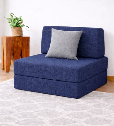 COIRFIT Folding 1 Seater Single Foam Fold Out Sofa Cum Bed (Finish Color - Dark Blue Delivery Condition - DIY(Do-It-Yourself))