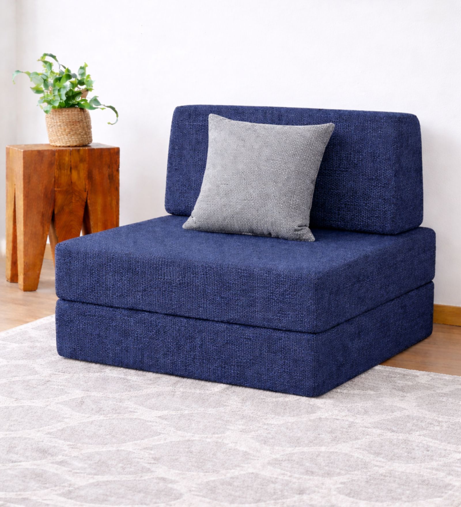 COIRFIT Folding 1 Seater Single Foam Fold Out Sofa Cum Bed (Finish Color - Dark Blue Delivery Condition - DIY(Do-It-Yourself))