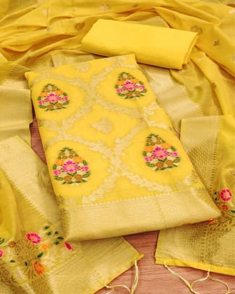 Noor-e-Banaras Cotton Brocade Yellow Suit