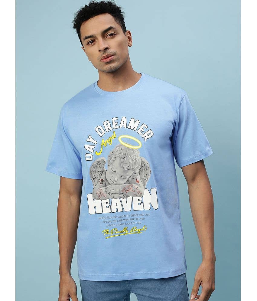 Veirdo Pack of 1 Cotton Relaxed Fit Men's T-Shirt ( Light Blue )