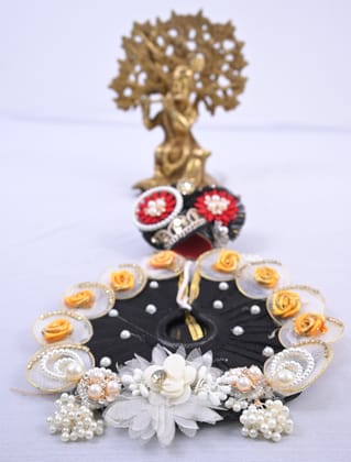 Black & Multi Floral Pearl Embellished Designer Laddu Gopal Dress Set