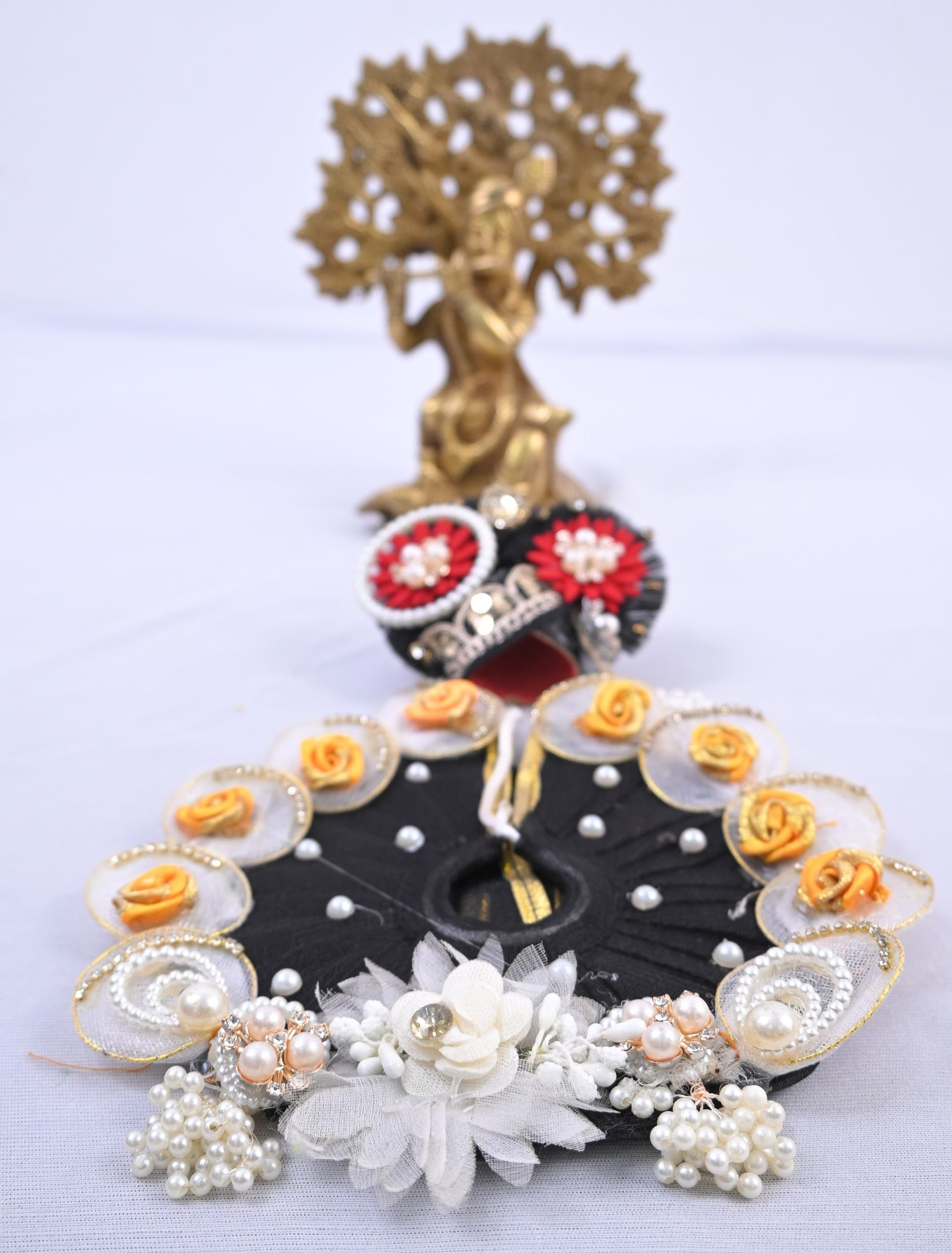 Black & Multi Floral Pearl Embellished Designer Laddu Gopal Dress Set