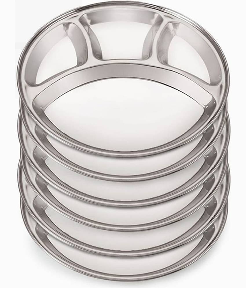 Dynore 6 Pcs Stainless Steel Silver Partition Plate