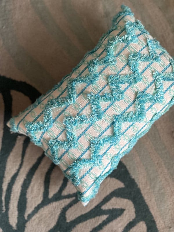 KRI India Distressed Turquoise Chevron Fringed Cushion Covers|16x16 inches| Turquoise | Wash & Care | 100% Cotton | Handcrafted in India. 100% organic & natural.