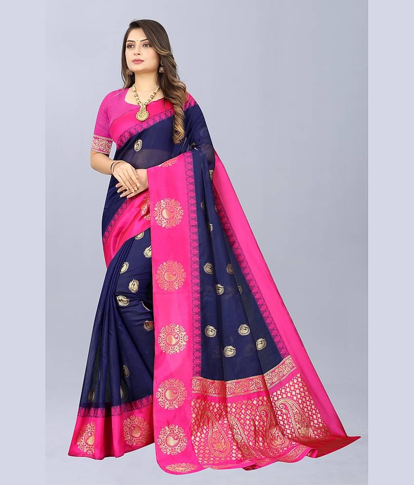 NENCY FASHION Cotton Embellished Saree Without Blouse Piece ( Rani )
