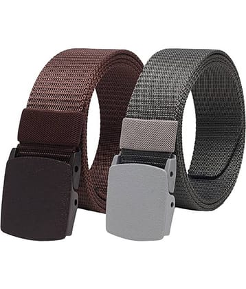 Clock21 - Brown Canvas Men's Casual Belt ( Pack of 2 )