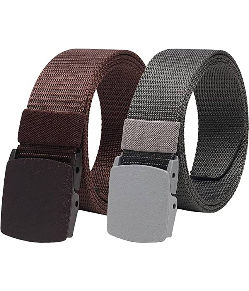 Clock21 - Brown Canvas Men's Casual Belt ( Pack of 2 )