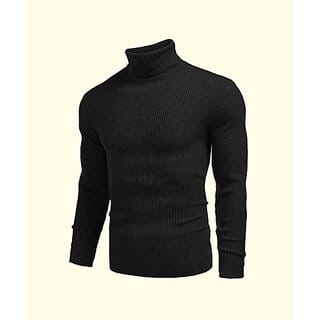 Fashlook Striped High Neck Cotton Blend Casual Black Full Sleeve T-Shirt For Mens