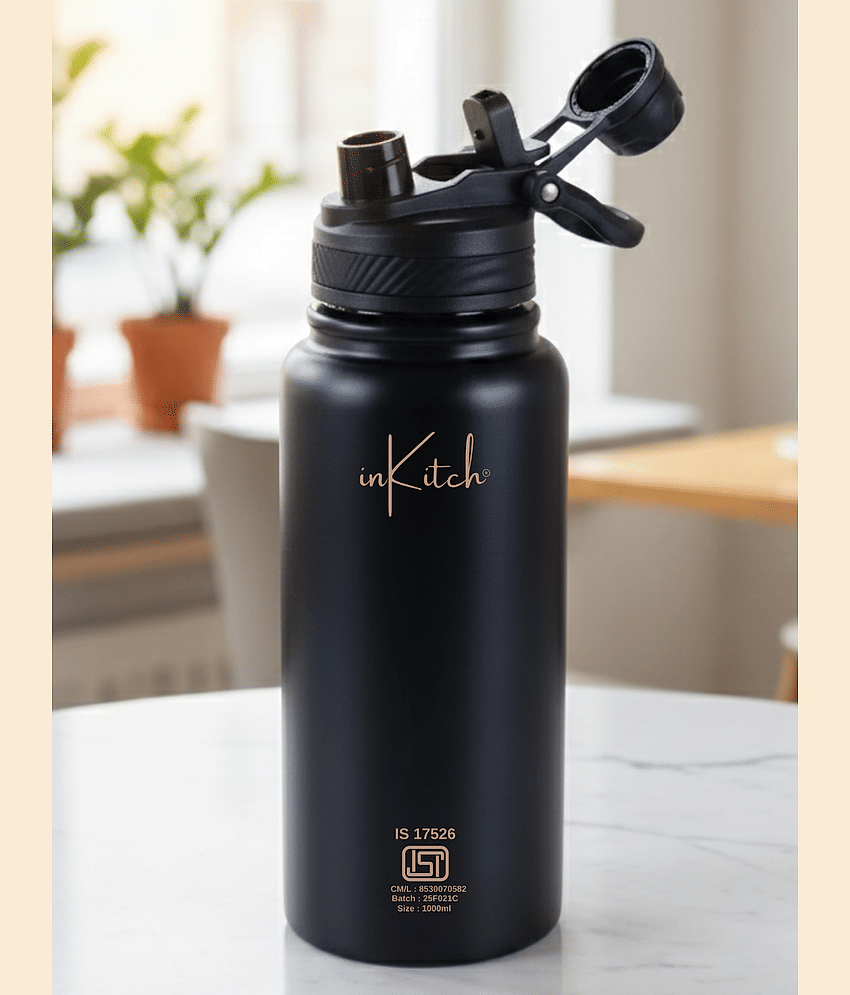 inKitch Hot&Cold WaterBottle Black Steel Flask ( 1000 ml )