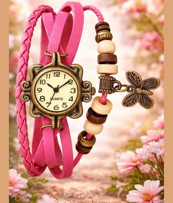 DECLASSE Pink Leather Analog Womens Watch