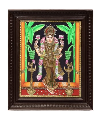 Devi Lakshmi Traditional Tanjore Painting By Authentic Handcrafted Method (Size 18x14)