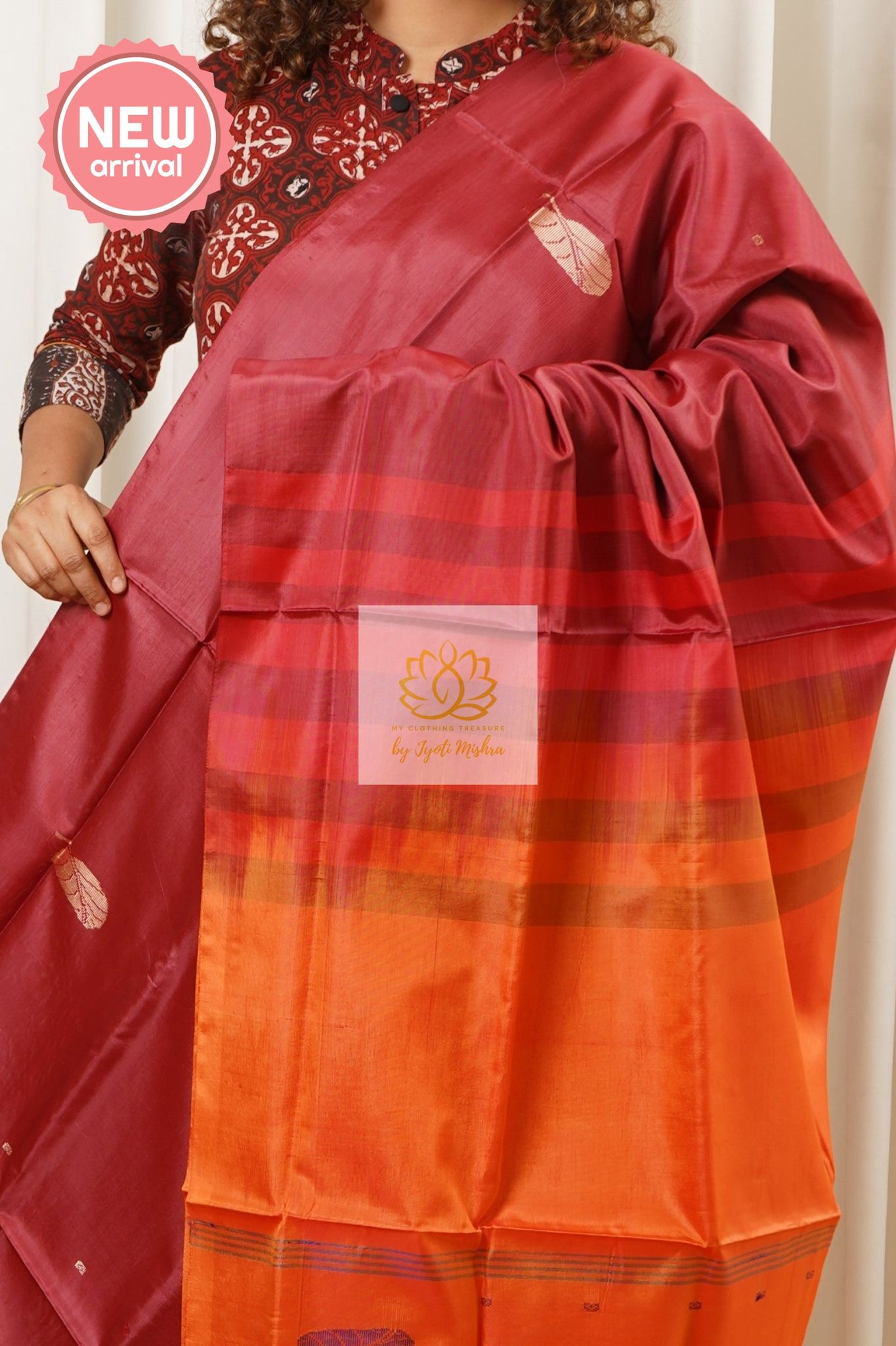 Handwoven Banana Pith Silk Saree With Blouse Piece