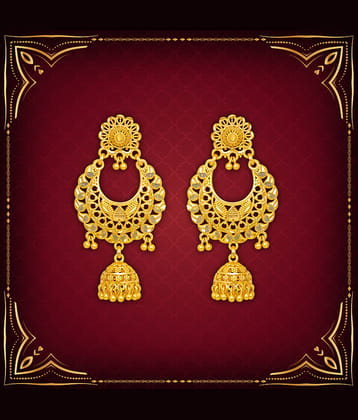 LUV FASHION Golden Jhumki Earrings ( Pack of 1 )