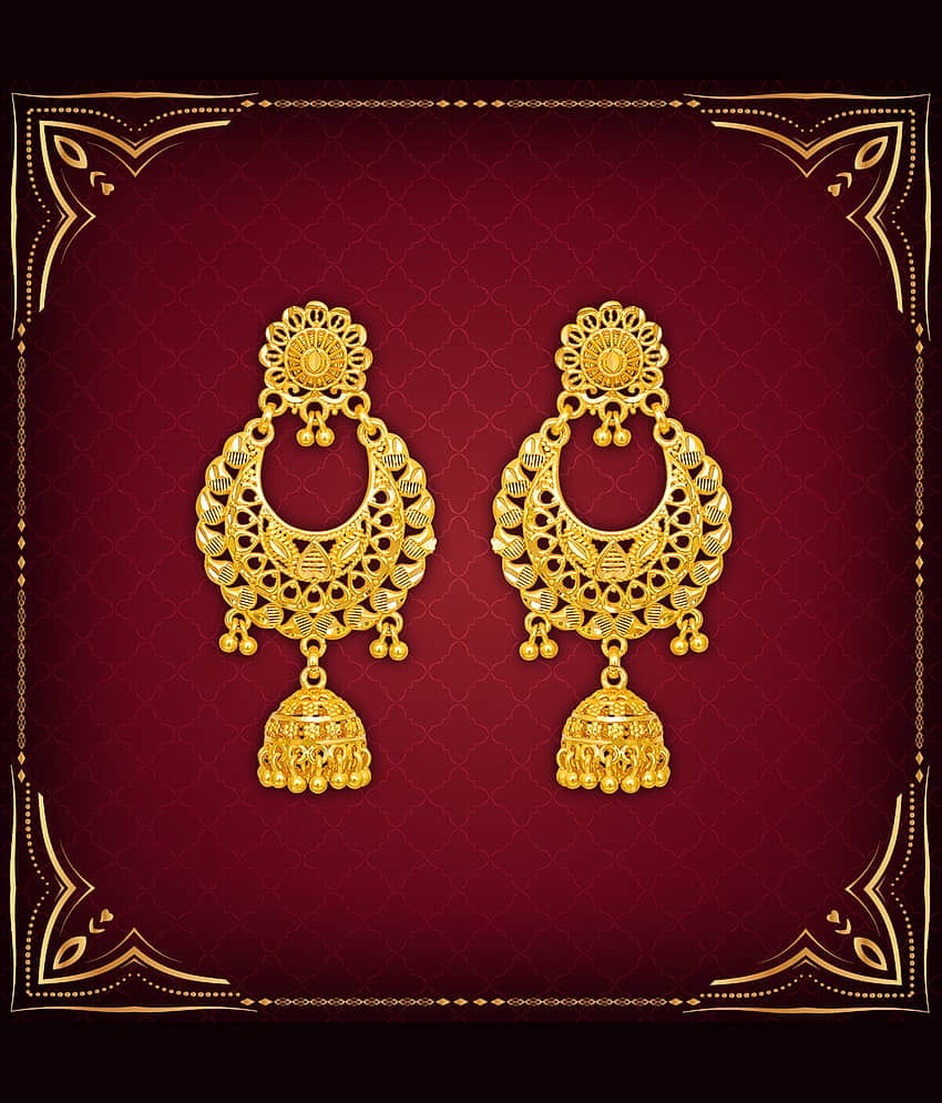 LUV FASHION Golden Jhumki Earrings ( Pack of 1 )