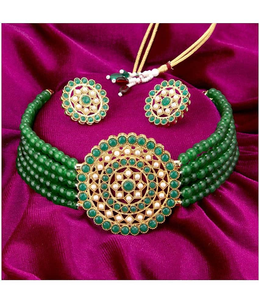 Sukkhi Alloy Green Traditional Necklaces Set Choker