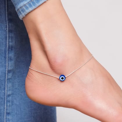 Silver Single Evil Eye Anklet