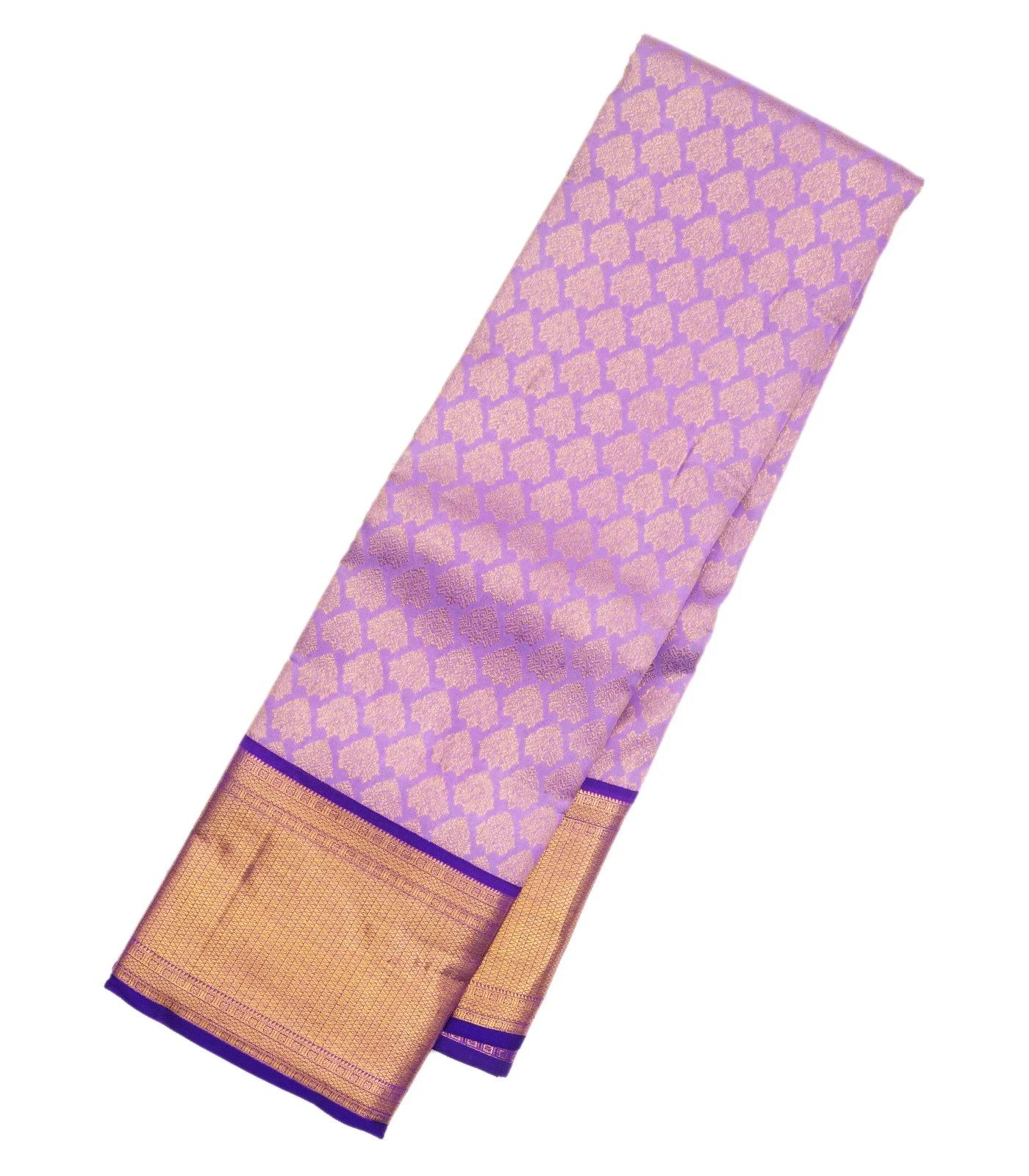 Lavender Handloom Kanchipuram Korvai Silk Saree With Floral Motifs-Lavander