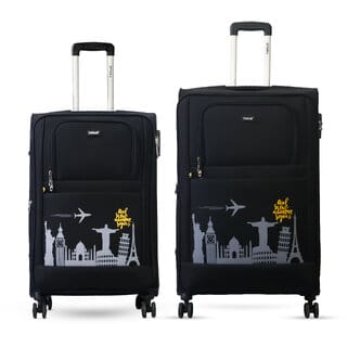 Timus Salsa Plus 68cm,78cm -Soft Luggage Trolley Bags Combo Set 2 Soft Spinner Wheels -  Black