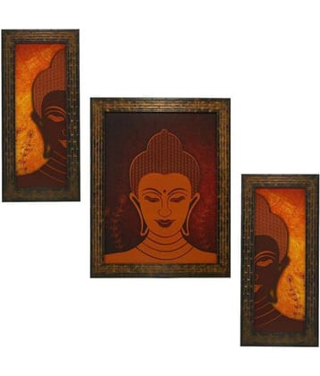 Indianara Buddha Face Set of 3 Synthetic Painting With Frame