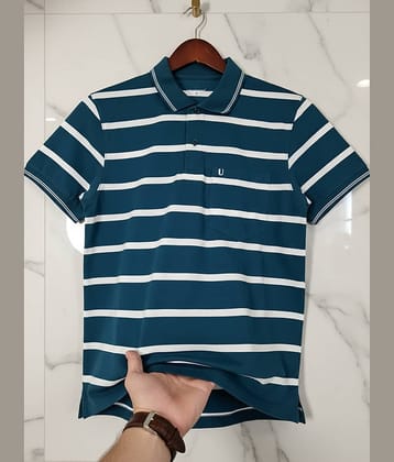 UNIBERRY Men Cotton Blend Regular Fit Striped Polo T Shirt ( Teal Blue )