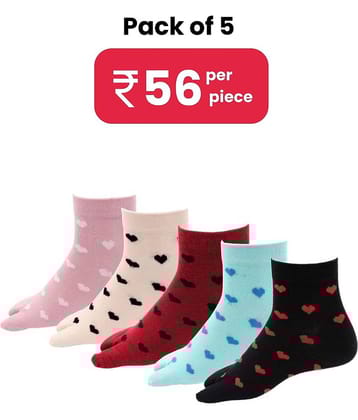 Women's Ankle Length Cotton Thumb Multicolored Winter Socks (Pack of 5)