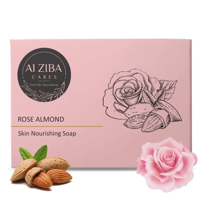 ALZIBA CARES Rose Almond Soap (Pack of 4) with Rose Oil, Almond Oil and Glycerine | For Clean, Nourished, Moisturized Skin | High TFM (Grade 1), Vegan | For all Skin Types | 100G * 4 Soap Bar