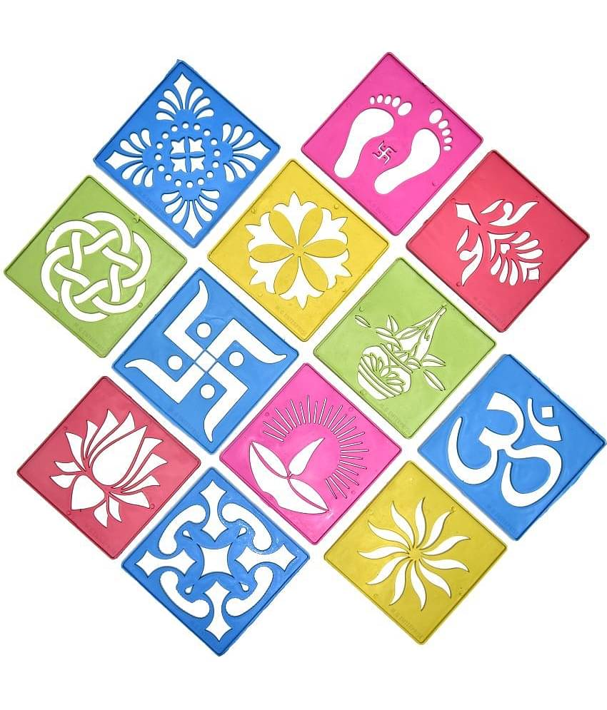 M.G ENTERPRISE DIY Plastic Rangoli Stencils For Floor and Wall PLS-B-12 Set of 12 pc (4 in x 4 in)
