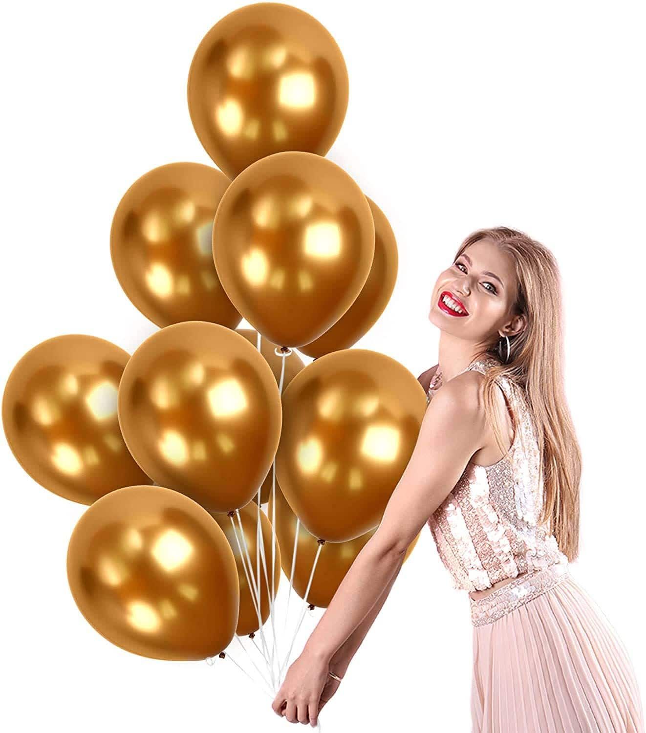 Golden Chrome Balloon Latex / Rubber Balloons - Helium Quality - 12 inches - Bulk Pack - 50PC