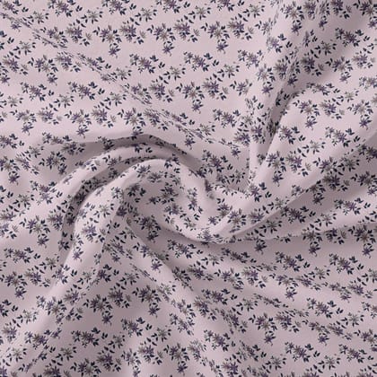 Tiny Blue Leaves With Flower Digital Printed Fabric-Polyester / Japan Satin / 110 CM | 43 Inch