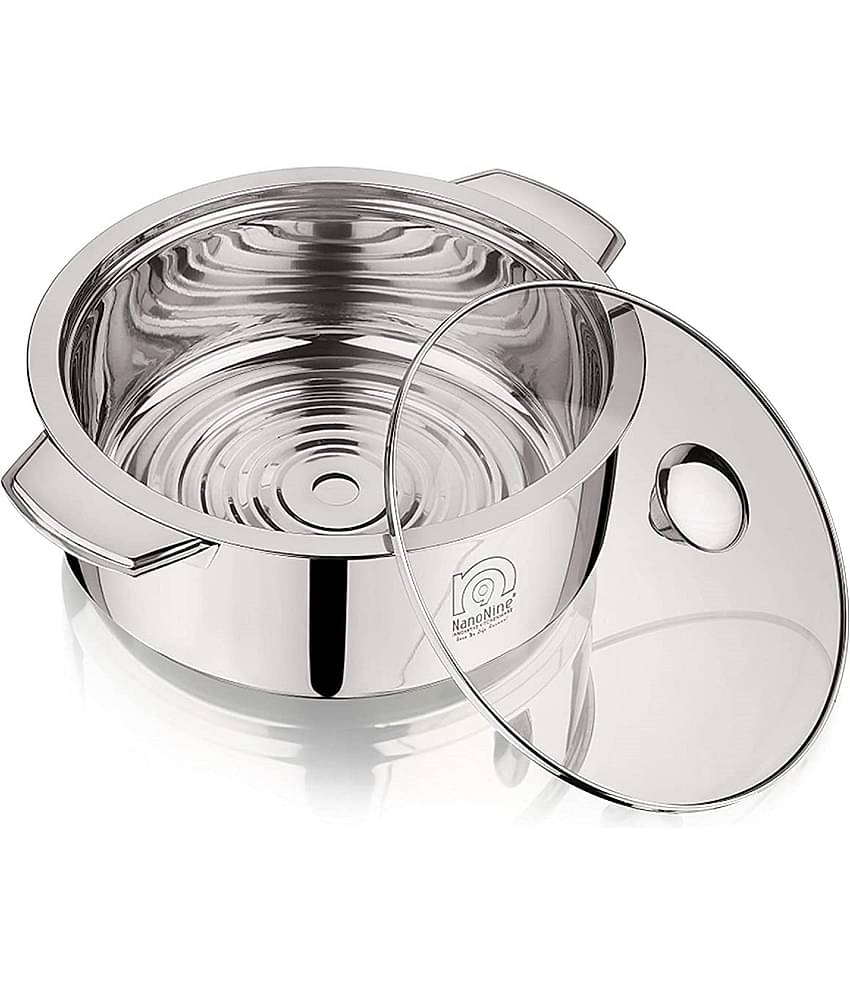Nanonine Chapati Server Deep Chapati Pot Insulated Stainless Steel Serve Fresh Roti Pot With Steel Coaster And Glass Lid, 1.5 L, 1 Pc