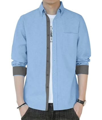 Eyebogler Cotton Blend Regular Fit Solids Full Sleeves Mens Casual Shirt - Blue ( Pack of 1 ) - None