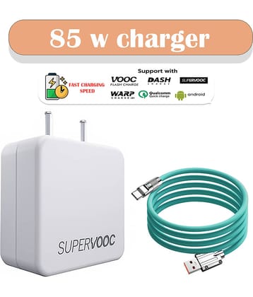 85W SuperVOOC Fast Charger with Type-C Cable, Compatible with VOOC, DASH, WARP, Qualcomm Quick Charge & Android Smartphones, High-Speed Power Adapter for Rapid, Safe & Reliable Charging Anywhere