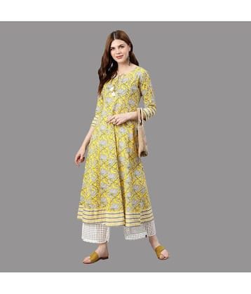 Yash Gallery - Yellow Cotton Women's Flared Kurti ( Pack of 1 )