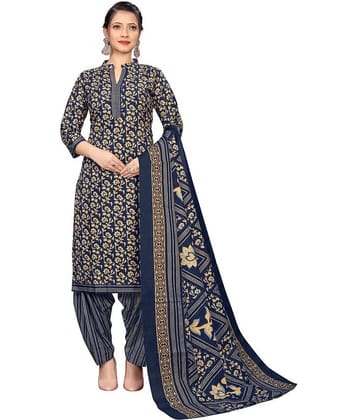 Rajnandini Women Cotton Blend Printed Straight Kurti With Patiala Salwar ( Navy )