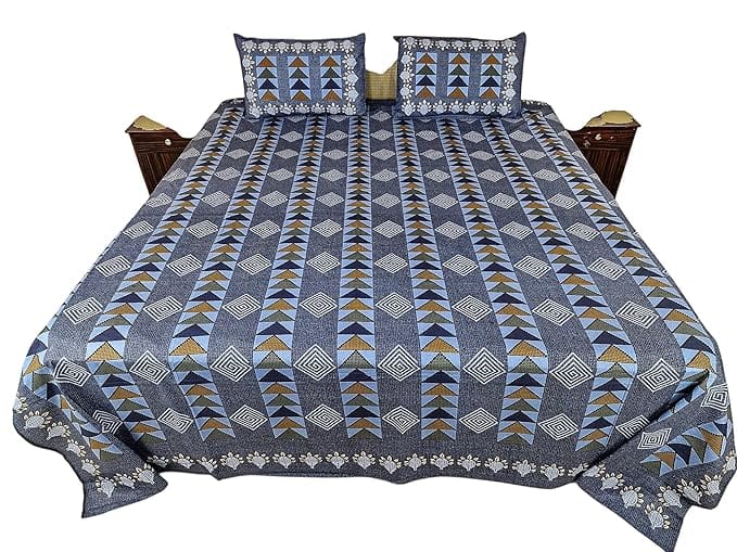 Geometric Pattern Double Bedsheet Set with 2 Pillow Covers, Traditional Jaipuri Design Item Weight is 1150 gram Approx.